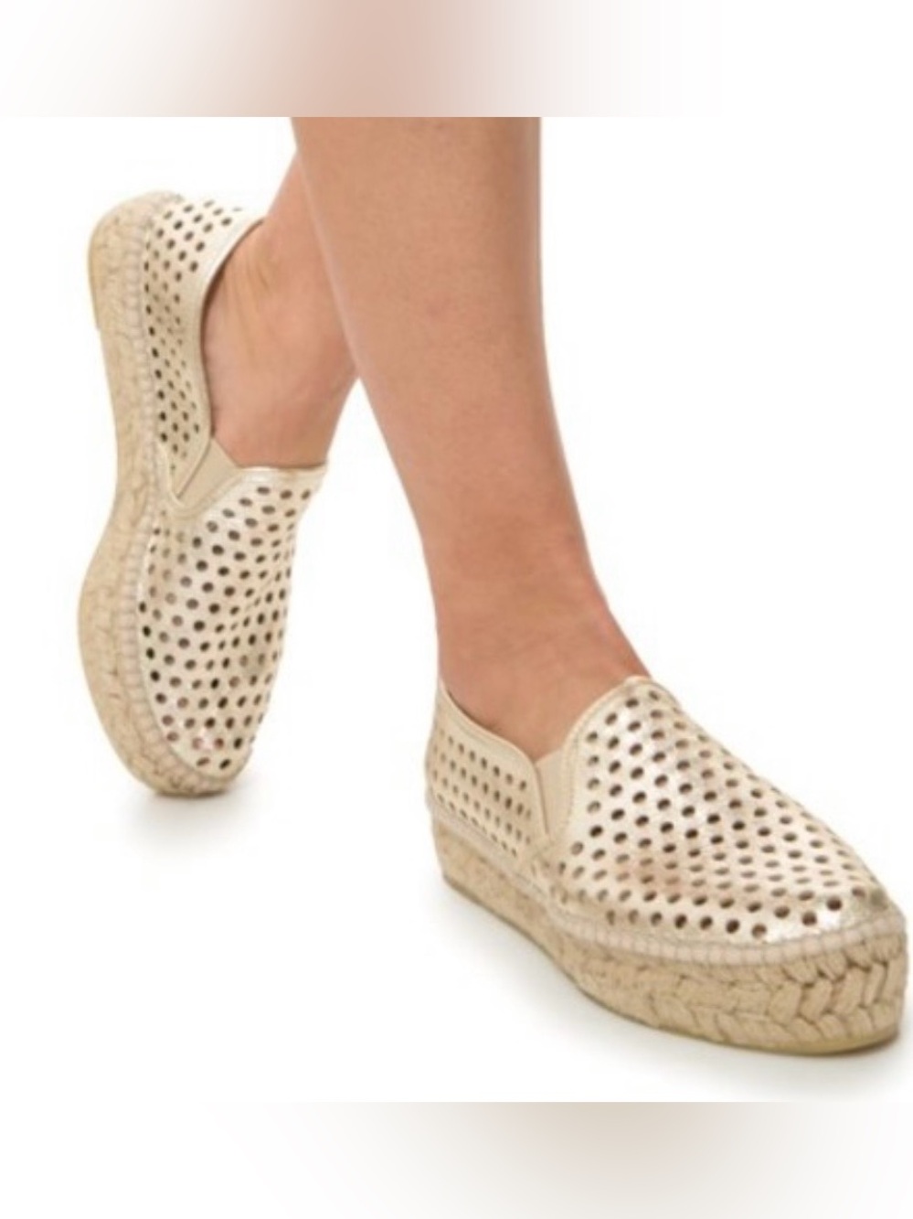 Loeffler Randall Rowan Leather Platform Espadrilles Sz 40 Gold Quiet Luxury